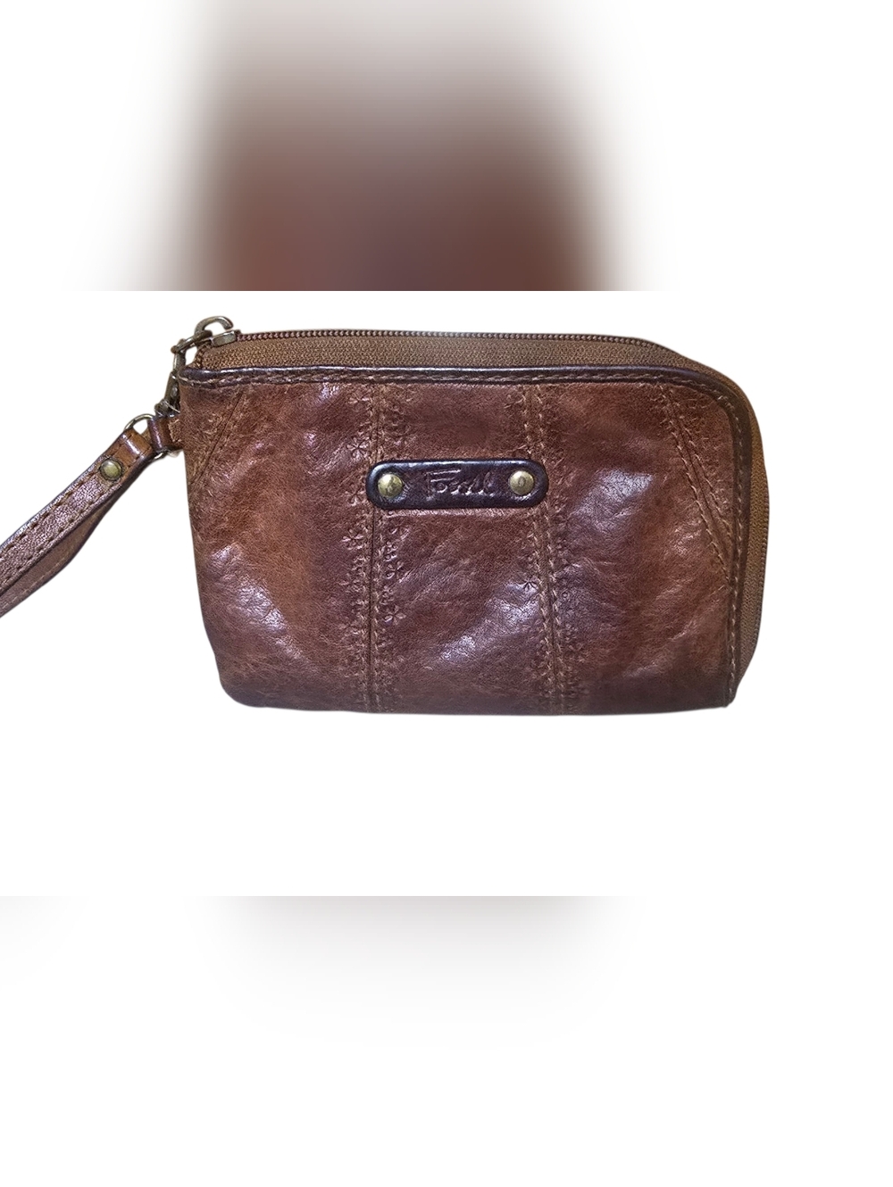 Fossil Brown Leather Wristlet Clutch with Wrist Strap